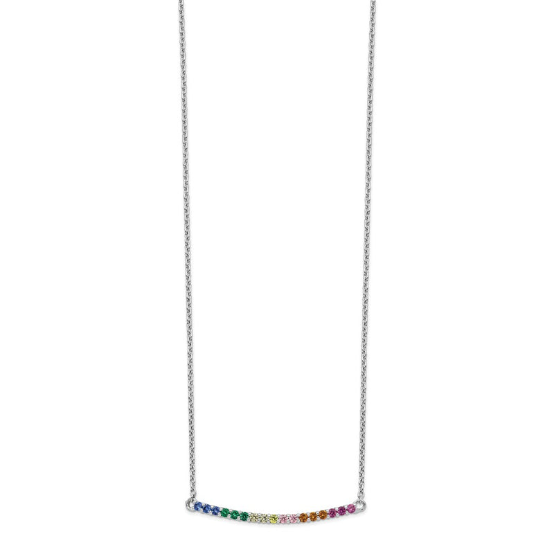 Sterling Silver Prizma Rhodium-Plated 18 Inch Colorful Cz Curved Bar Necklace