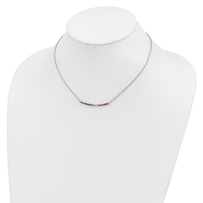 Sterling Silver Prizma Rhodium-Plated 18 Inch Colorful Cz Curved Bar Necklace