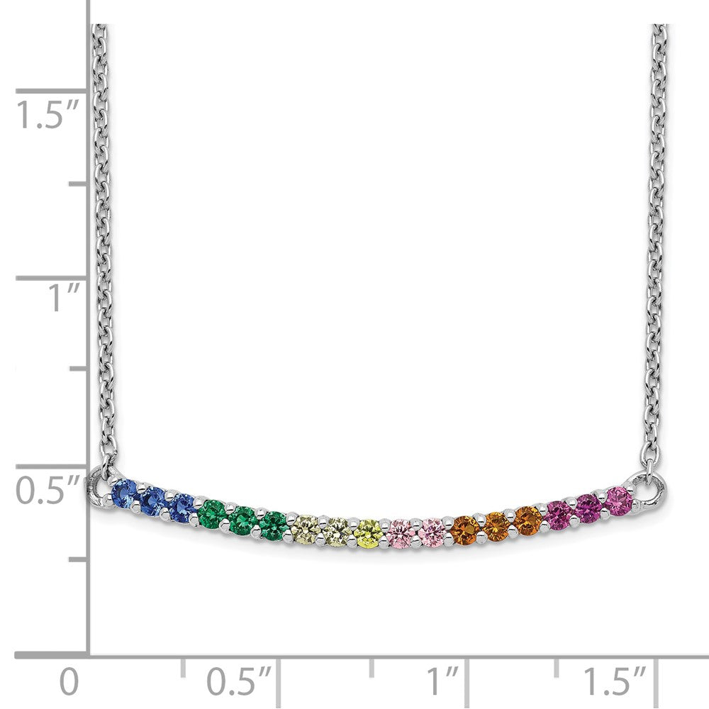 Sterling Silver Prizma Rhodium-Plated 18 Inch Colorful Cz Curved Bar Necklace