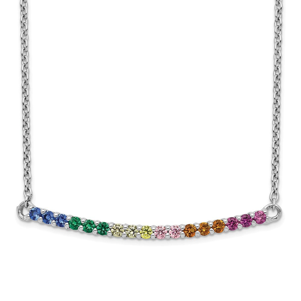 Sterling Silver Prizma Rhodium-Plated 18 Inch Colorful Cz Curved Bar Necklace