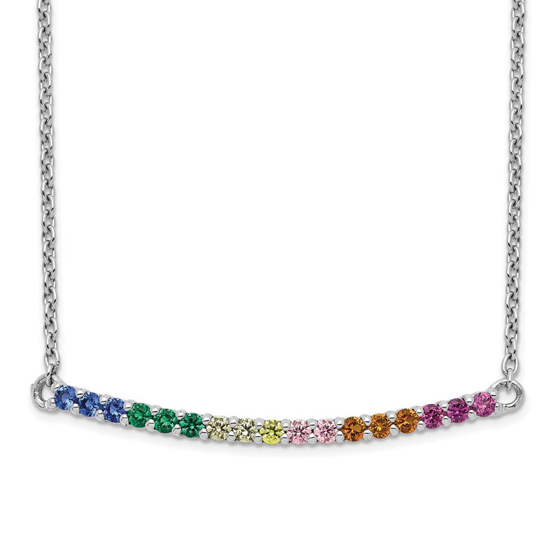 Sterling Silver Prizma Rhodium-Plated 18 Inch Colorful Cz Curved Bar Necklace