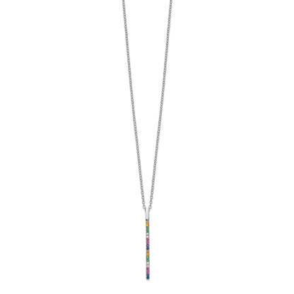 Sterling Silver Prizma Rhodium-Plated 16 Inch Colorful Cz Vertical Bar Necklace With 2 Extender