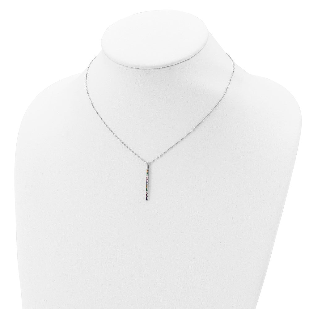 Sterling Silver Prizma Rhodium-Plated 16 Inch Colorful Cz Vertical Bar Necklace With 2 Extender