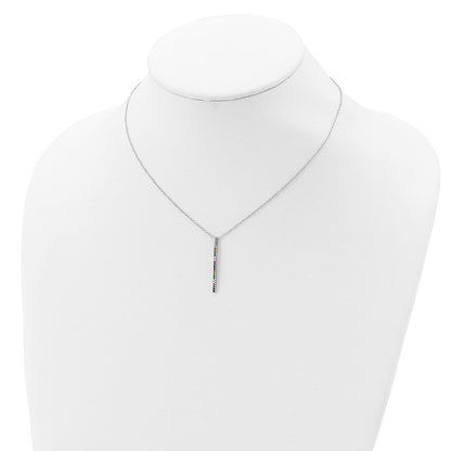 Sterling Silver Prizma Rhodium-Plated 16 Inch Colorful Cz Vertical Bar Necklace With 2 Extender