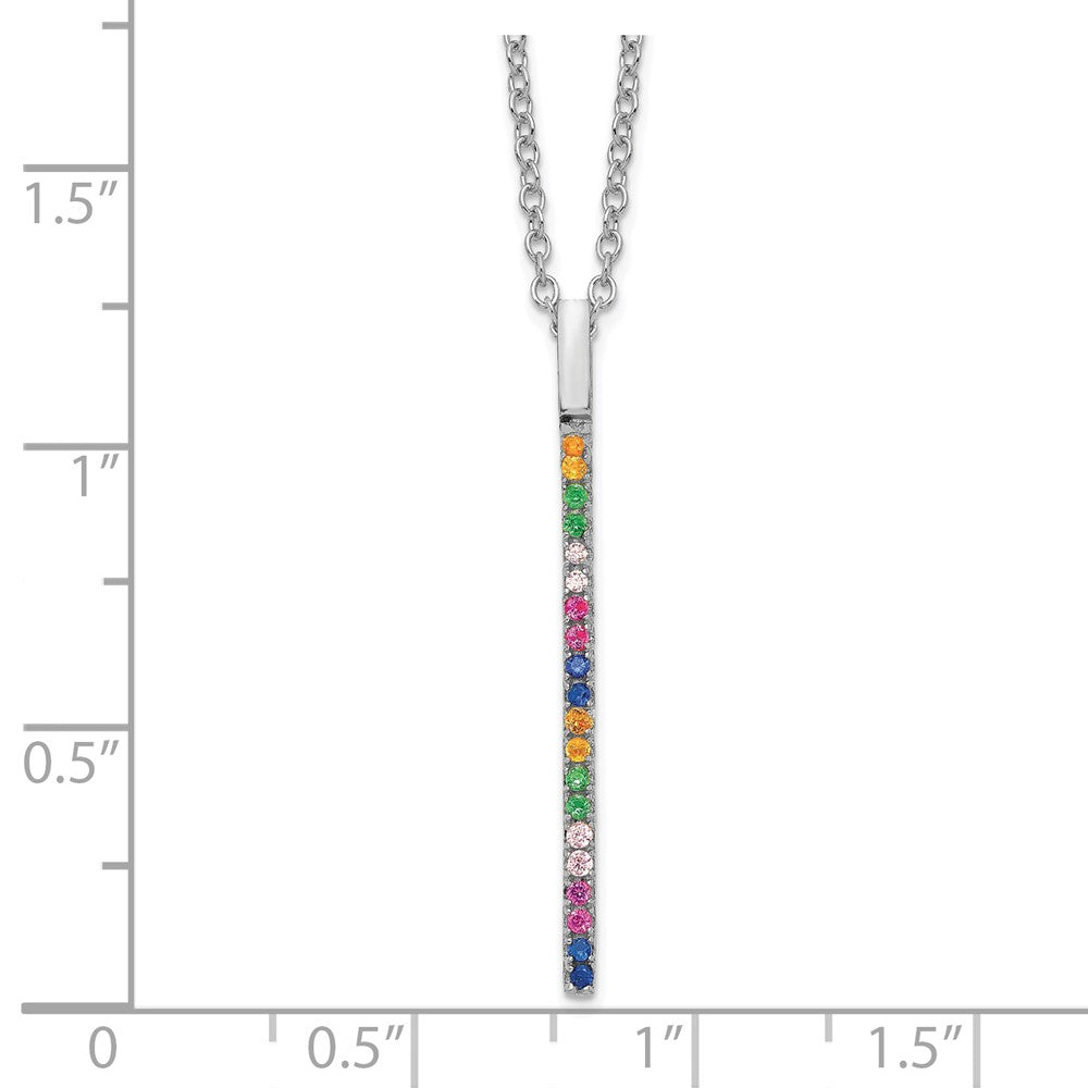 Sterling Silver Prizma Rhodium-Plated 16 Inch Colorful Cz Vertical Bar Necklace With 2 Extender