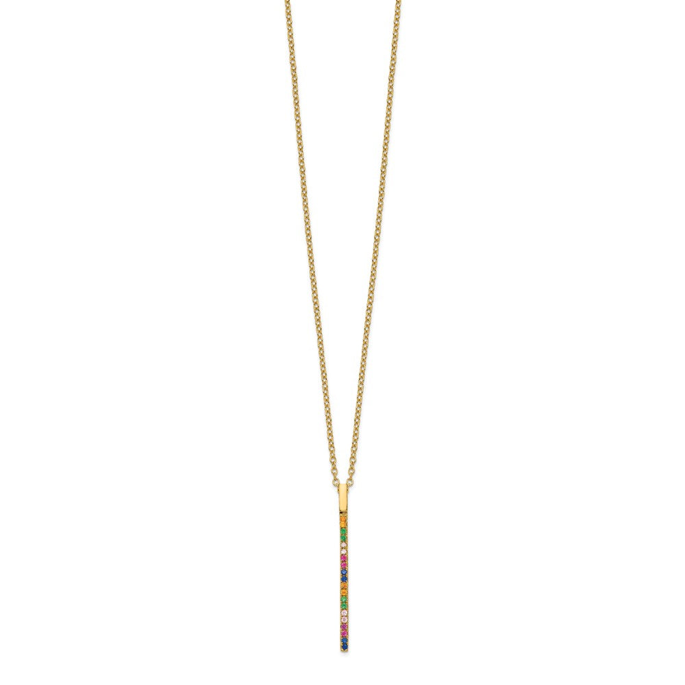 Sterling Silver Prizma Gold-Tone 14K Flash Gold-Plated 16 Inch Colorful Cz Vertical Bar Necklace With 2 Extender