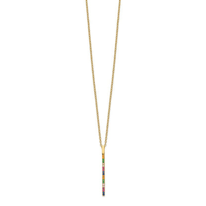 Sterling Silver Prizma Gold-Tone 14K Flash Gold-Plated 16 Inch Colorful Cz Vertical Bar Necklace With 2 Extender