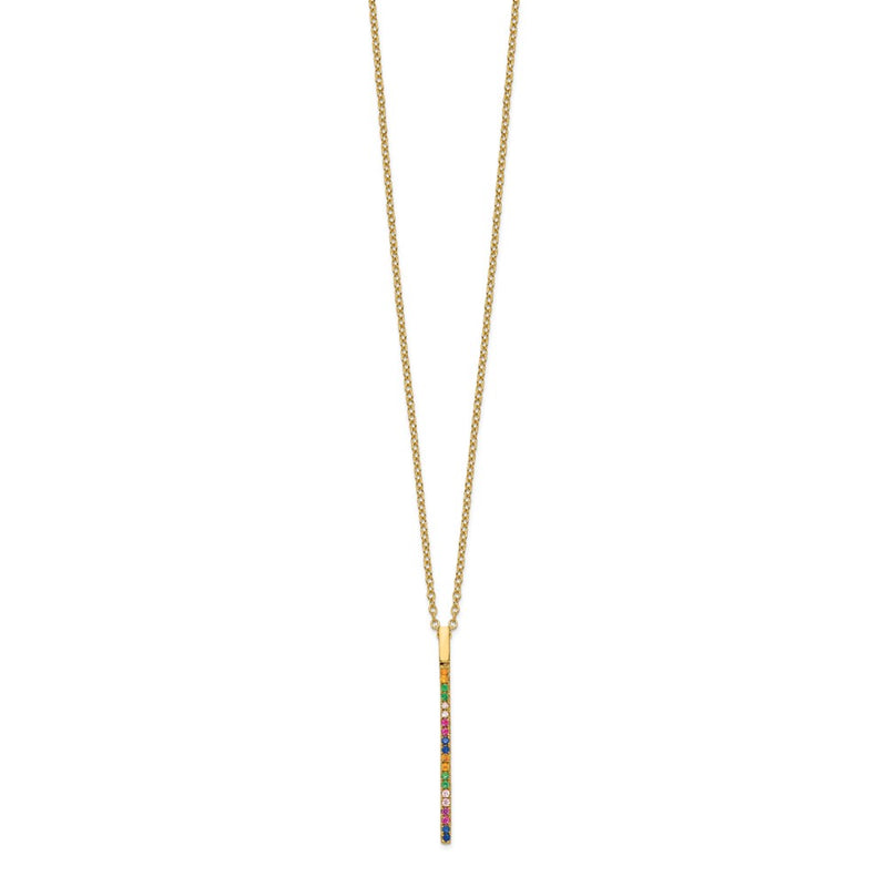 Sterling Silver Prizma Gold-Tone 14K Flash Gold-Plated 16 Inch Colorful Cz Vertical Bar Necklace With 2 Extender