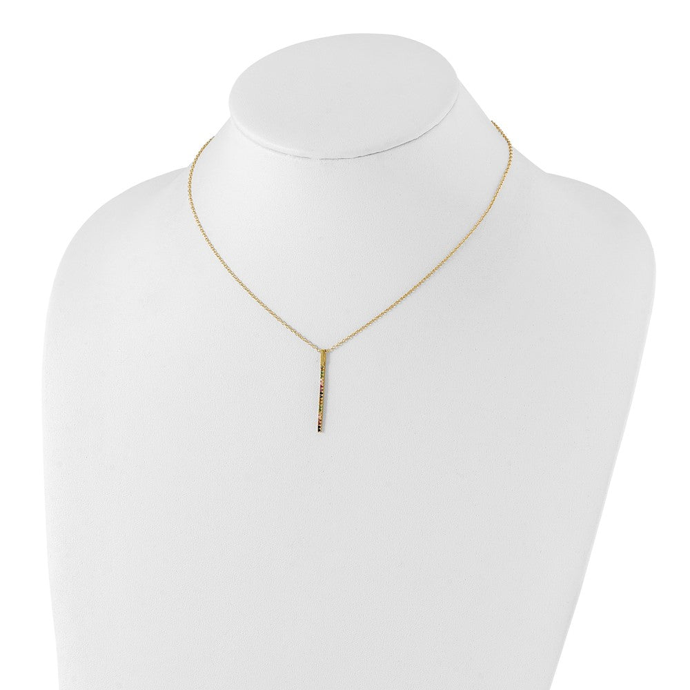 Sterling Silver Prizma Gold-Tone 14K Flash Gold-Plated 16 Inch Colorful Cz Vertical Bar Necklace With 2 Extender