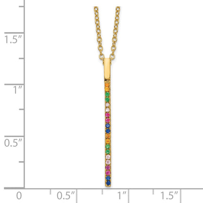 Sterling Silver Prizma Gold-Tone 14K Flash Gold-Plated 16 Inch Colorful Cz Vertical Bar Necklace With 2 Extender