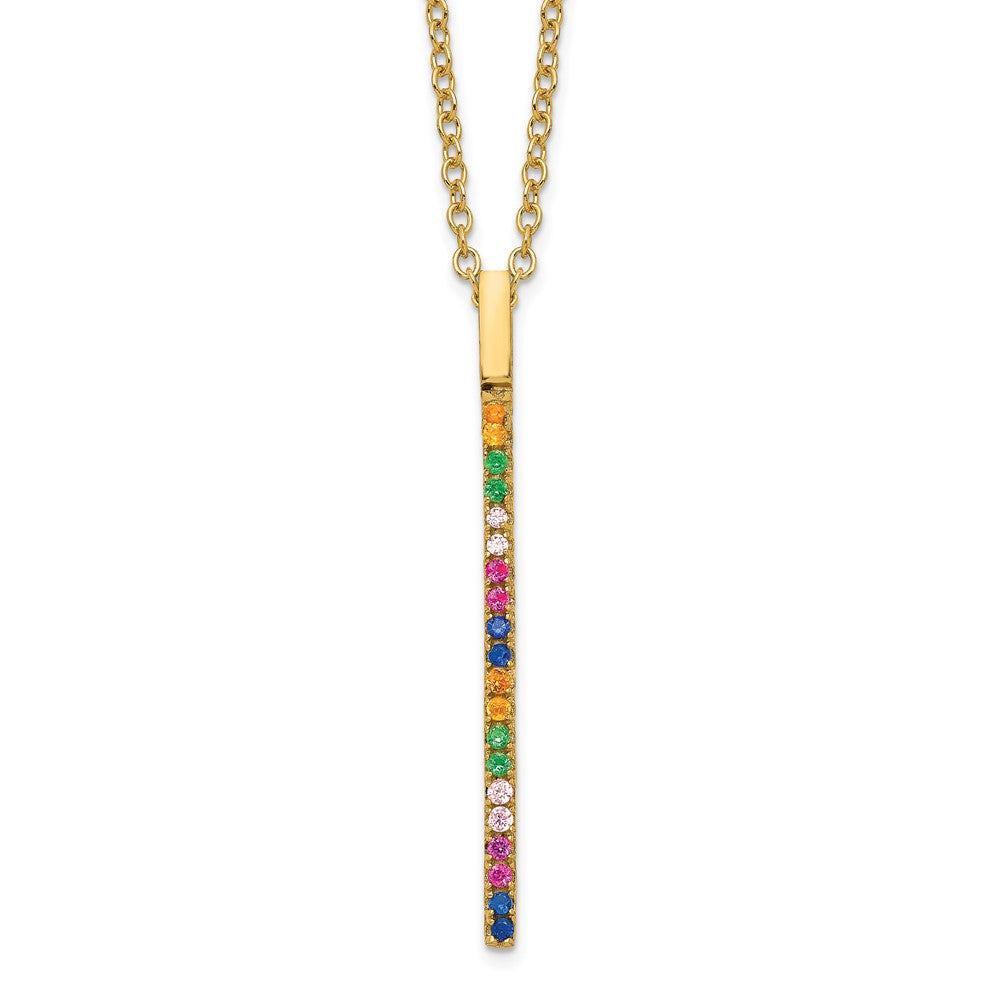 Sterling Silver Prizma Gold-Tone 14K Flash Gold-Plated 16 Inch Colorful Cz Vertical Bar Necklace With 2 Extender