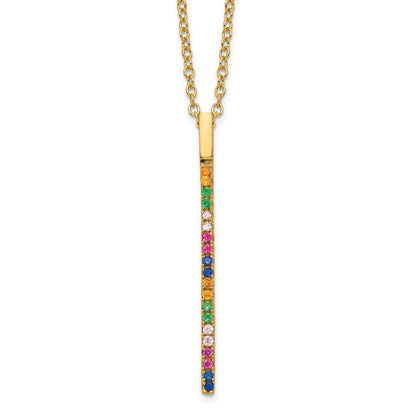Sterling Silver Prizma Gold-Tone 14K Flash Gold-Plated 16 Inch Colorful Cz Vertical Bar Necklace With 2 Extender