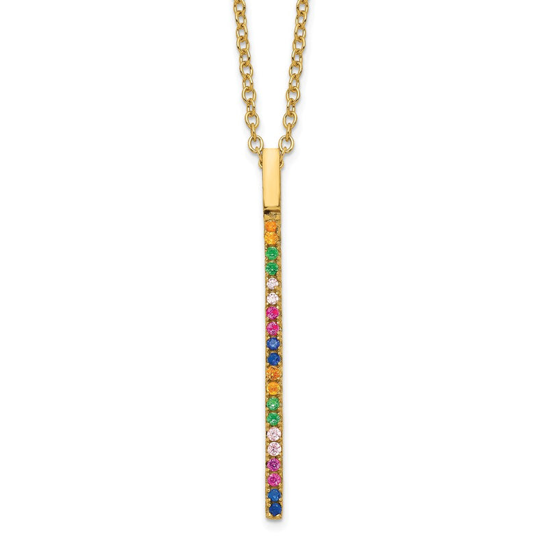 Sterling Silver Prizma Gold-Tone 14K Flash Gold-Plated 16 Inch Colorful Cz Vertical Bar Necklace With 2 Extender