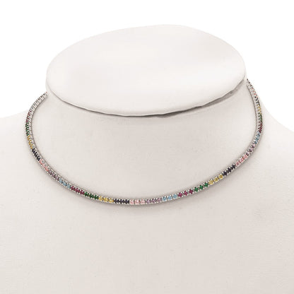 Sterling Silver Prizma Rhodium-Plated 12 Inch Colorful Cz Choker With 3 Extender