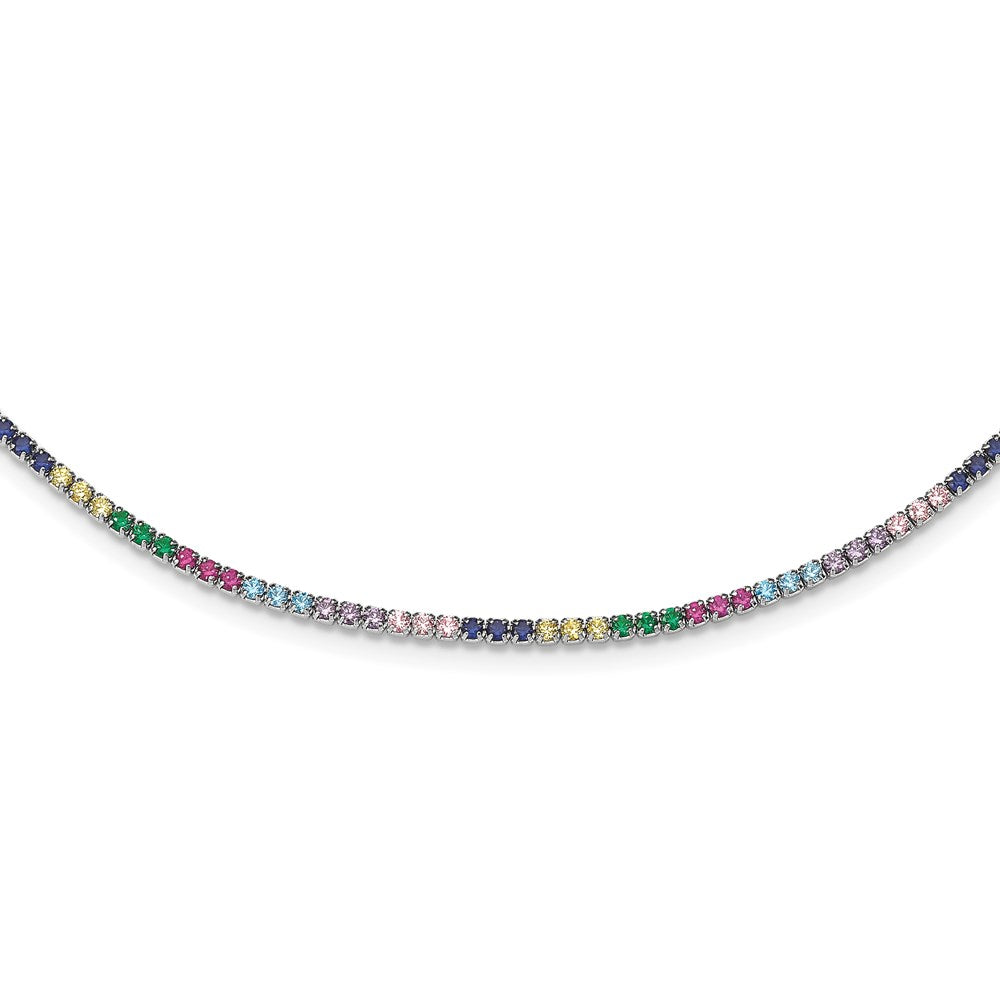 Sterling Silver Prizma Rhodium-Plated 12 Inch Colorful Cz Choker With 3 Extender