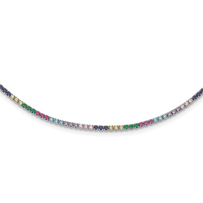 Sterling Silver Prizma Rhodium-Plated 12 Inch Colorful Cz Choker With 3 Extender