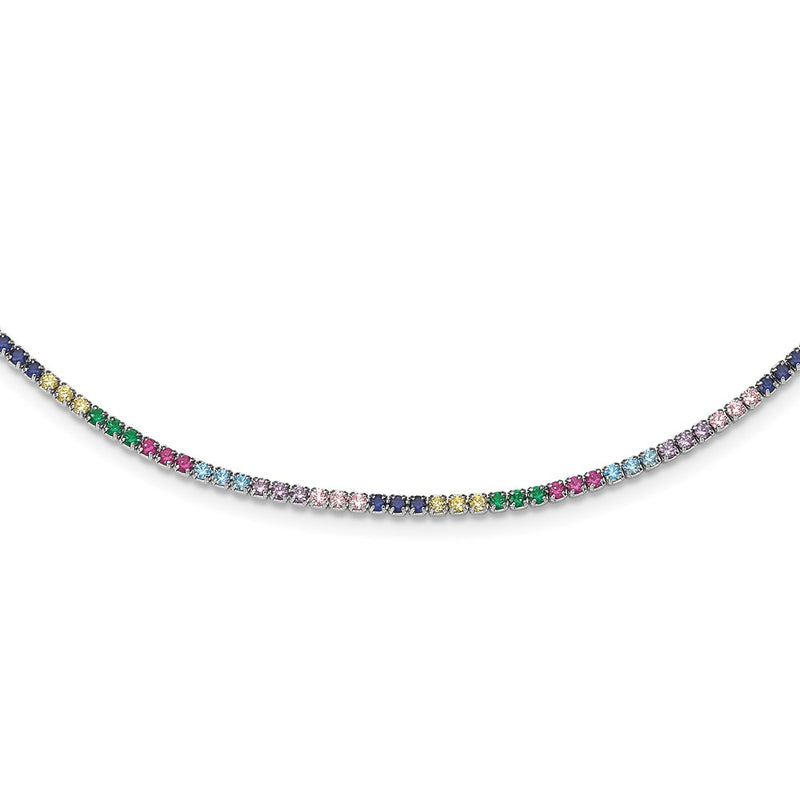 Sterling Silver Prizma Rhodium-Plated 12 Inch Colorful Cz Choker With 3 Extender