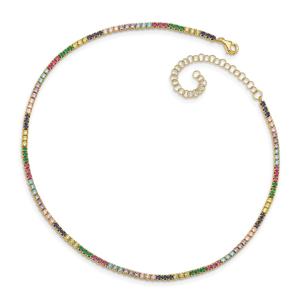 Sterling Silver Prizma Gold-Tone 14K Flash Gold-Plated 12 Inch Colorful Cz Choker With 3 Extender