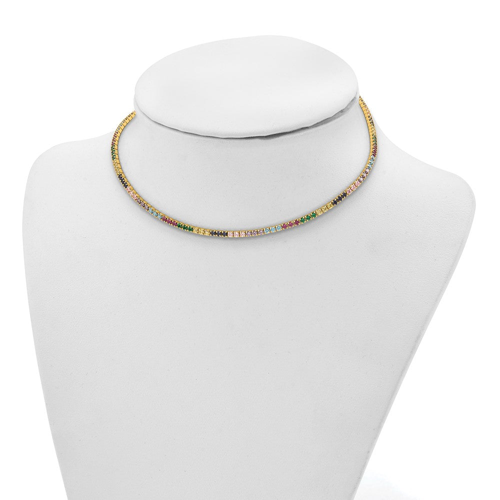 Sterling Silver Prizma Gold-Tone 14K Flash Gold-Plated 12 Inch Colorful Cz Choker With 3 Extender