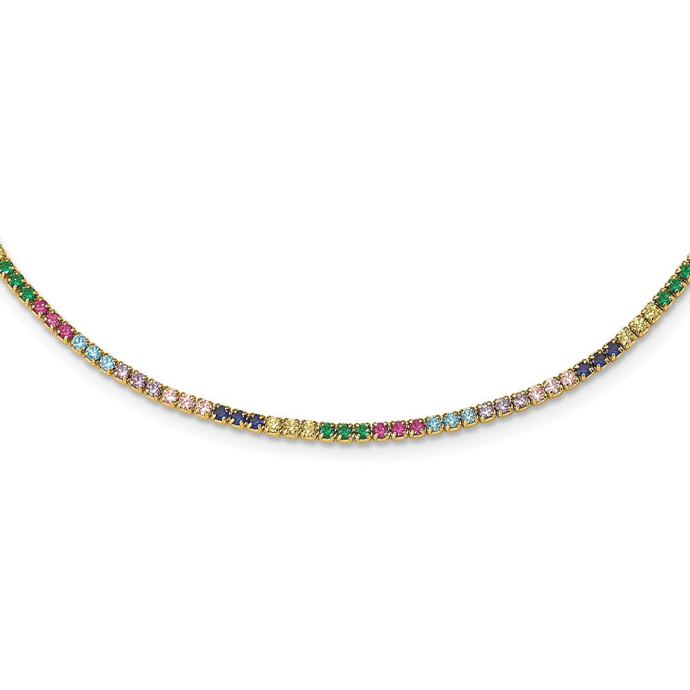 Sterling Silver Prizma Gold-Tone 14K Flash Gold-Plated 12 Inch Colorful Cz Choker With 3 Extender