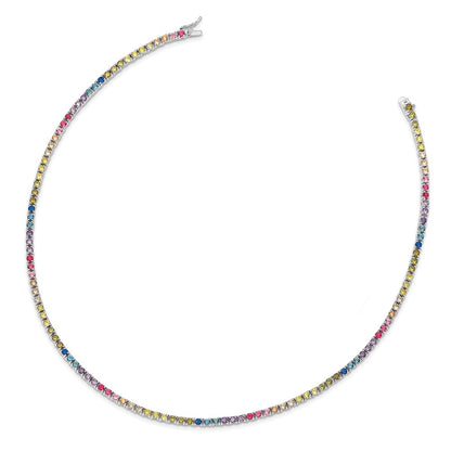 Sterling Silver Prizma Rhodium-Plated 18 Inch 3mm Colorful Cz Necklace