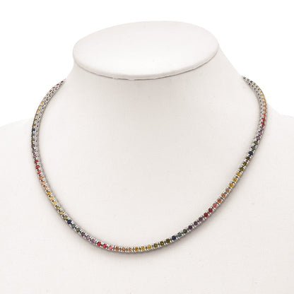 Sterling Silver Prizma Rhodium-Plated 18 Inch 3mm Colorful Cz Necklace