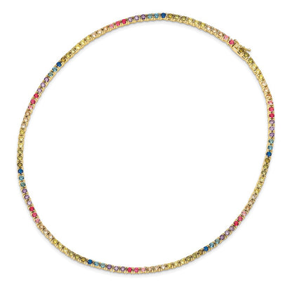 Sterling Silver Prizma Gold-Tone 14K Flash Gold-Plated 18 Inch 3mm Colorful Cz Necklace