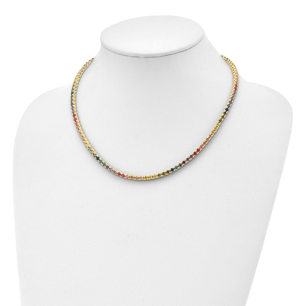 Sterling Silver Prizma Gold-Tone 14K Flash Gold-Plated 18 Inch 3mm Colorful Cz Necklace