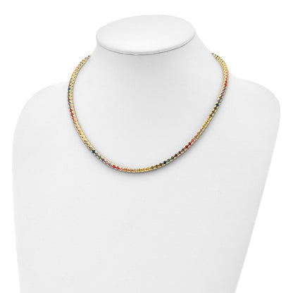 Sterling Silver Prizma Gold-Tone 14K Flash Gold-Plated 18 Inch 3mm Colorful Cz Necklace