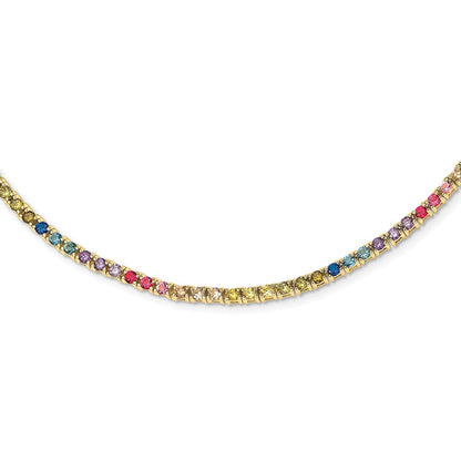 Sterling Silver Prizma Gold-Tone 14K Flash Gold-Plated 18 Inch 3mm Colorful Cz Necklace