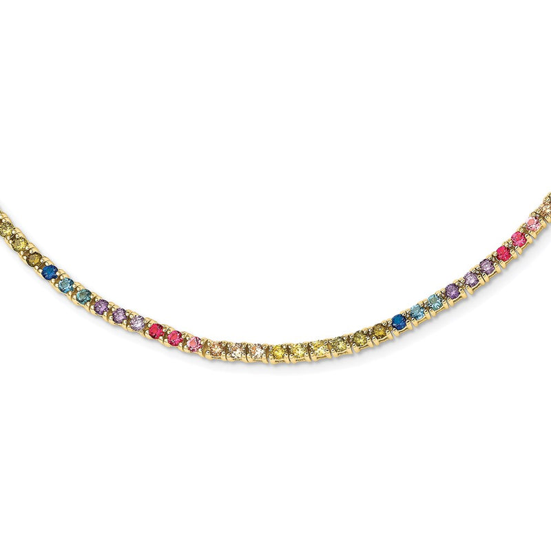 Sterling Silver Prizma Gold-Tone 14K Flash Gold-Plated 18 Inch 3mm Colorful Cz Necklace