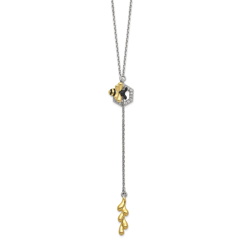 Sterling Silver Rhod-Plated & Gold-Tone Enmlbee Czs Adjustable Necklace