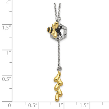 Sterling Silver Rhod-Plated & Gold-Tone Enmlbee Czs Adjustable Necklace