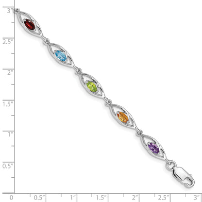 7.5 Inch Sterling Silver Rhod-Plat Amethyst Topaz Peridot Citrine Garnet Bracelet