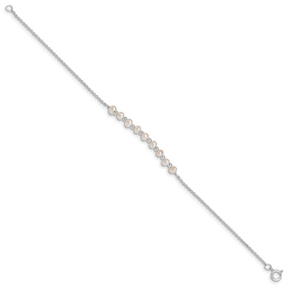 6.5 Inch Sterling Silver White Semi-Round Freshwater Cultured Pearl Bracelet