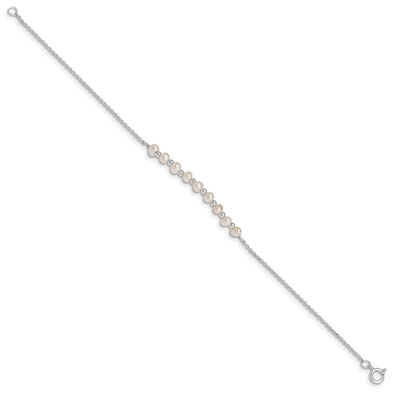 6.5 Inch Sterling Silver White Semi-Round Freshwater Cultured Pearl Bracelet
