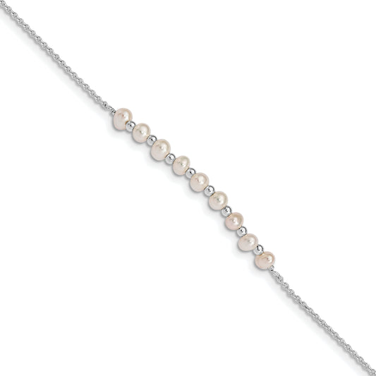 6.5 Inch Sterling Silver White Semi-Round Freshwater Cultured Pearl Bracelet