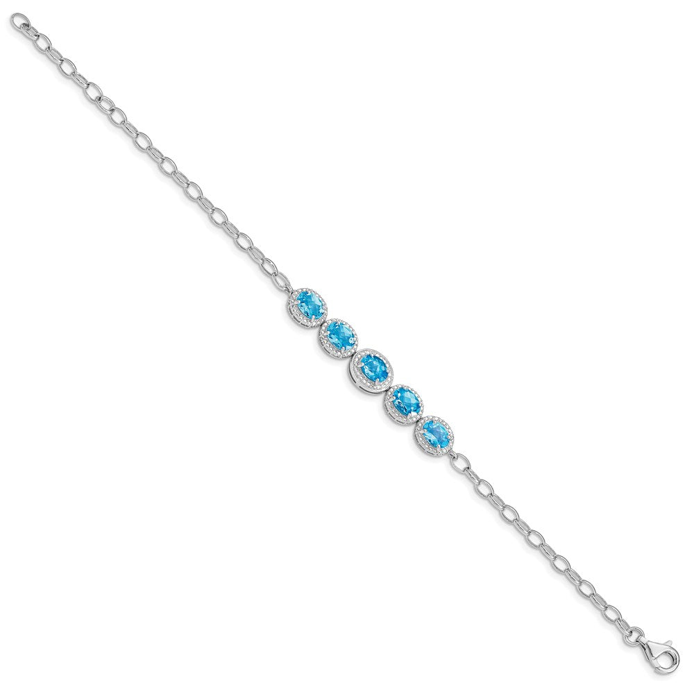 Sterling Silver Rhod-Plat Blue Topaz Bracelet