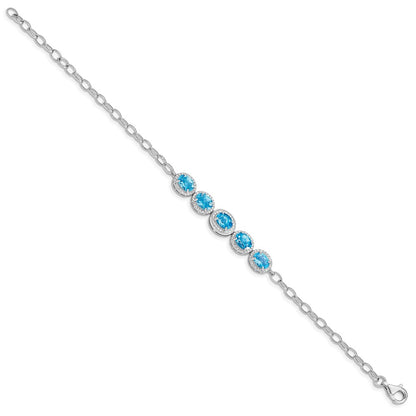 Sterling Silver Rhod-Plat Blue Topaz Bracelet