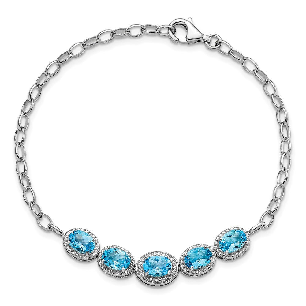 Sterling Silver Rhod-Plat Blue Topaz Bracelet