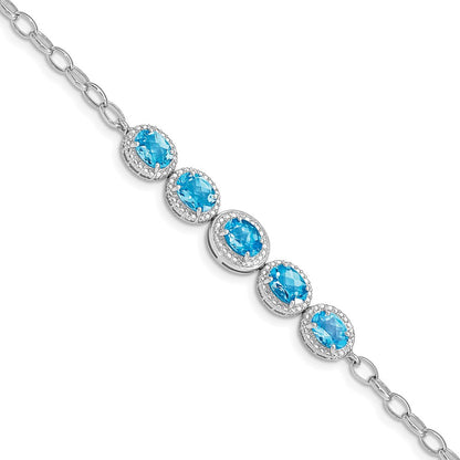 Sterling Silver Rhod-Plat Blue Topaz Bracelet