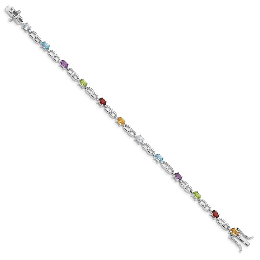 7.5 Inch Sterling Silver Rhod-Plat Ameth, Bl Top Citri, Perid, Garnet Bracelet