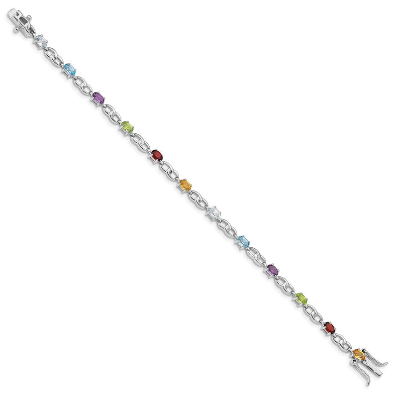 7.5 Inch Sterling Silver Rhod-Plat Ameth, Bl Top Citri, Perid, Garnet Bracelet