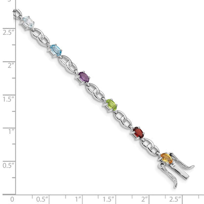 7.5 Inch Sterling Silver Rhod-Plat Ameth, Bl Top Citri, Perid, Garnet Bracelet