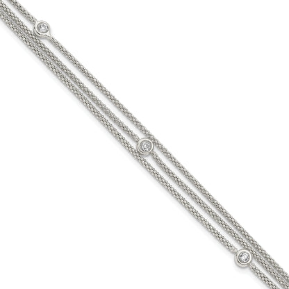 7.5 Inch Sterling Silver Polished Multi Strand Cz Bracelet
