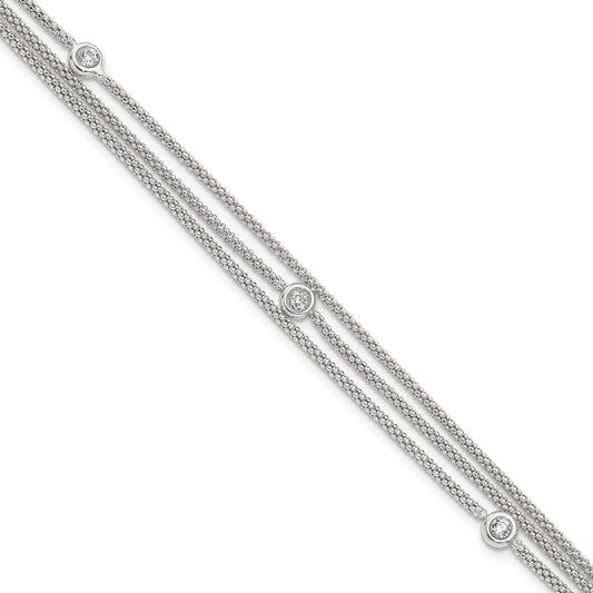 7.5 Inch Sterling Silver Polished Multi Strand Cz Bracelet
