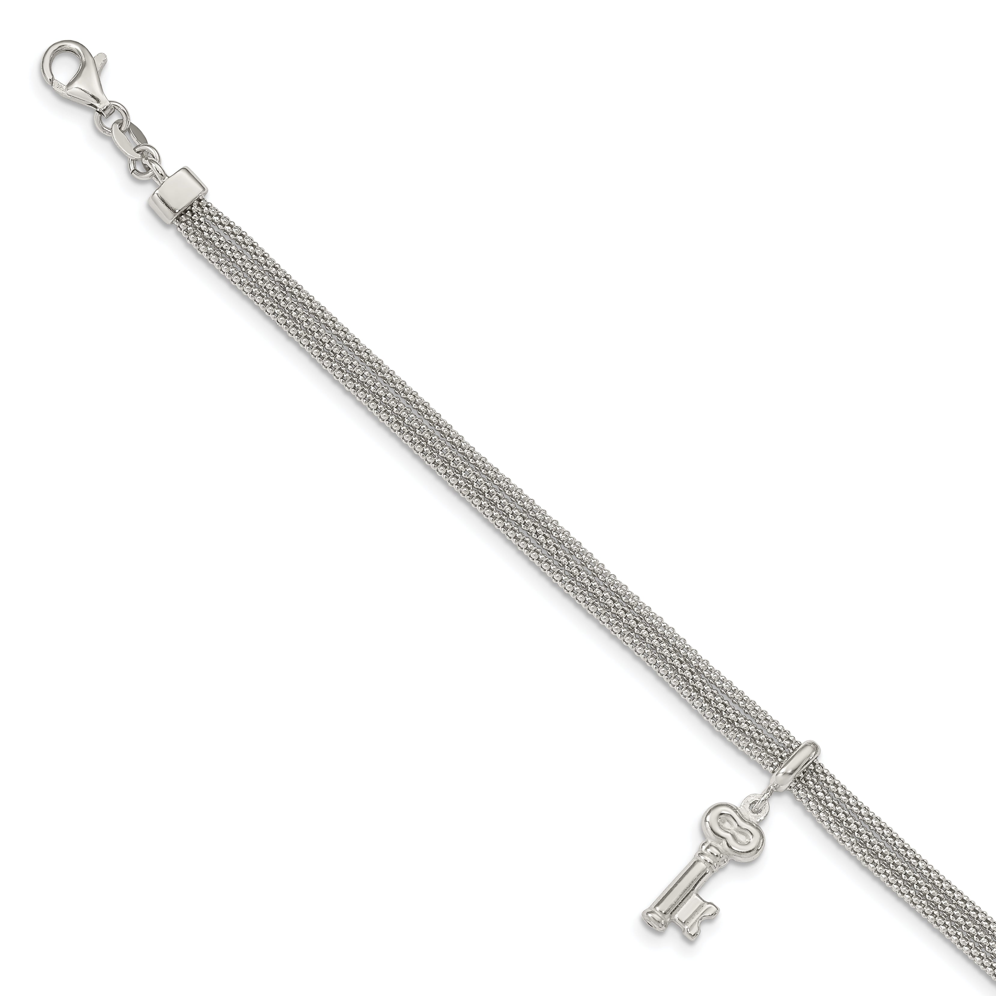 7.5 Inch Sterling Silver Polished Multi Strand Key Dangle Bracelet
