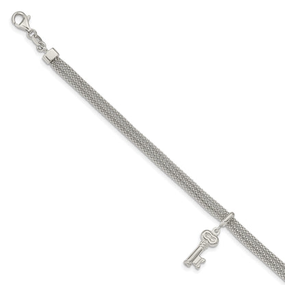 7.5 Inch Sterling Silver Polished Multi Strand Key Dangle Bracelet