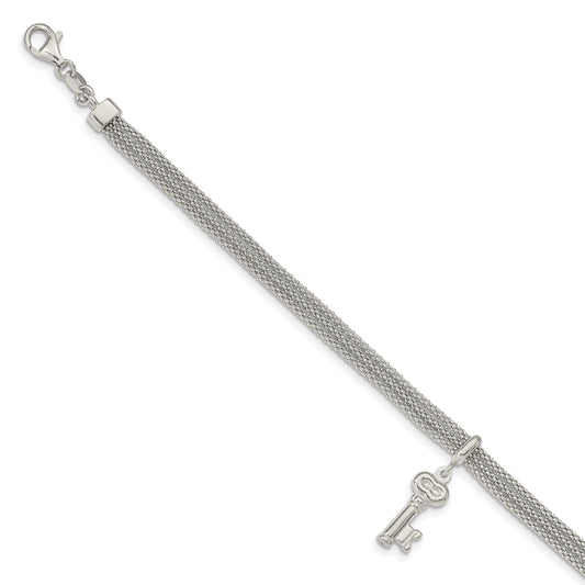 7.5 Inch Sterling Silver Polished Multi Strand Key Dangle Bracelet
