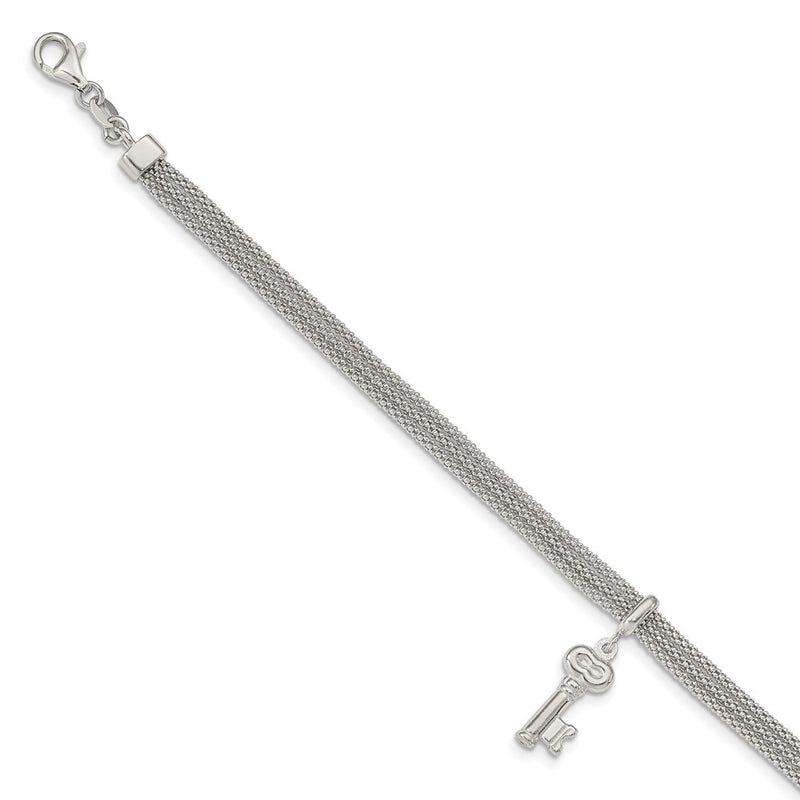 7.5 Inch Sterling Silver Polished Multi Strand Key Dangle Bracelet